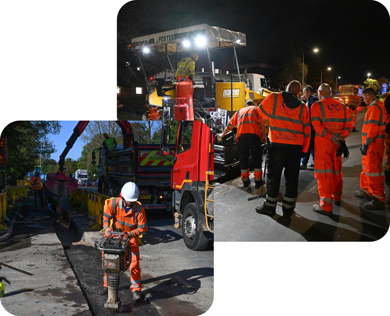 United Networks Group worker with heavy machine on the road