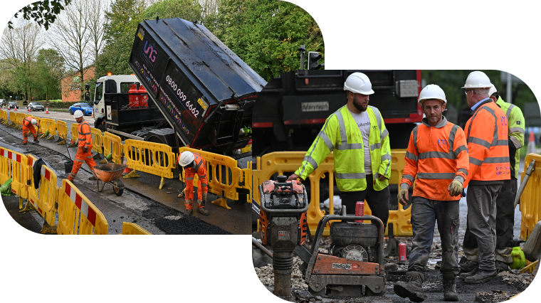 worker work on the road with heavy machine